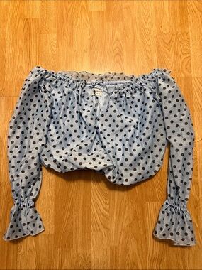 Peppermayo Light Blue Polka Dot Off-Shoulder Top